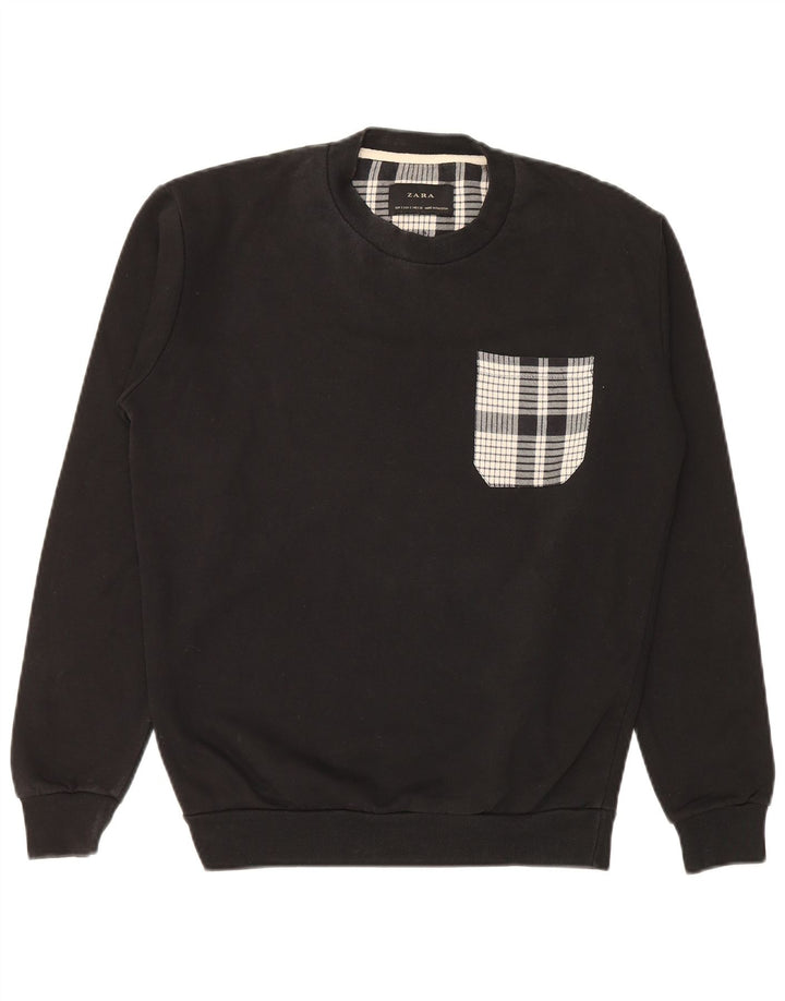 Zara Herren-Sweatshirt-Pullover, klein, schwarz, kariert