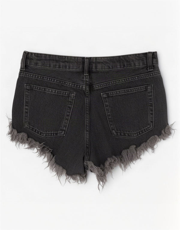 Topshop Womens High Waist Distressed Denim Shorts UK 12 Medium W28 Grey
