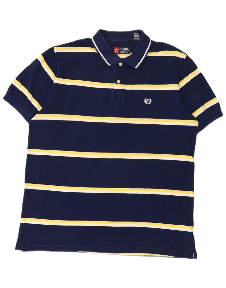 Chaps Mens Polo Shirt Large Navy Blue Striped Cotton