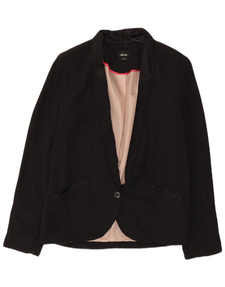 Oasis Womens 1 Button Blazer Jacket UK 12 Medium Black Polyester