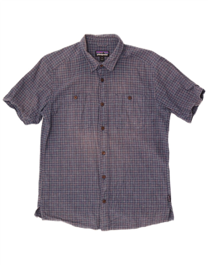 Patagonia Mens Short Sleeve Shirt Medium Blue Check