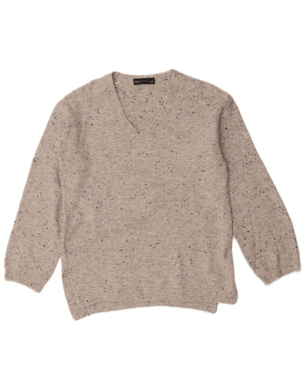 Marks & Spencer Pull surdimensionné à col en V pour femme UK 6 XS Gris moucheté