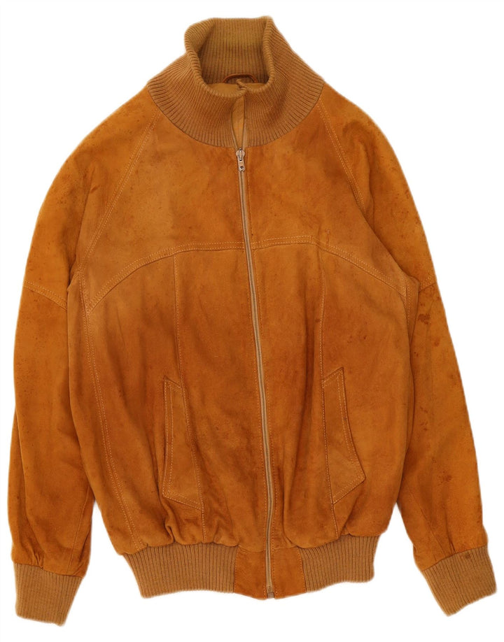 Vintage męska zamszowa kurtka bomber IT 50 duża beżowa skóra