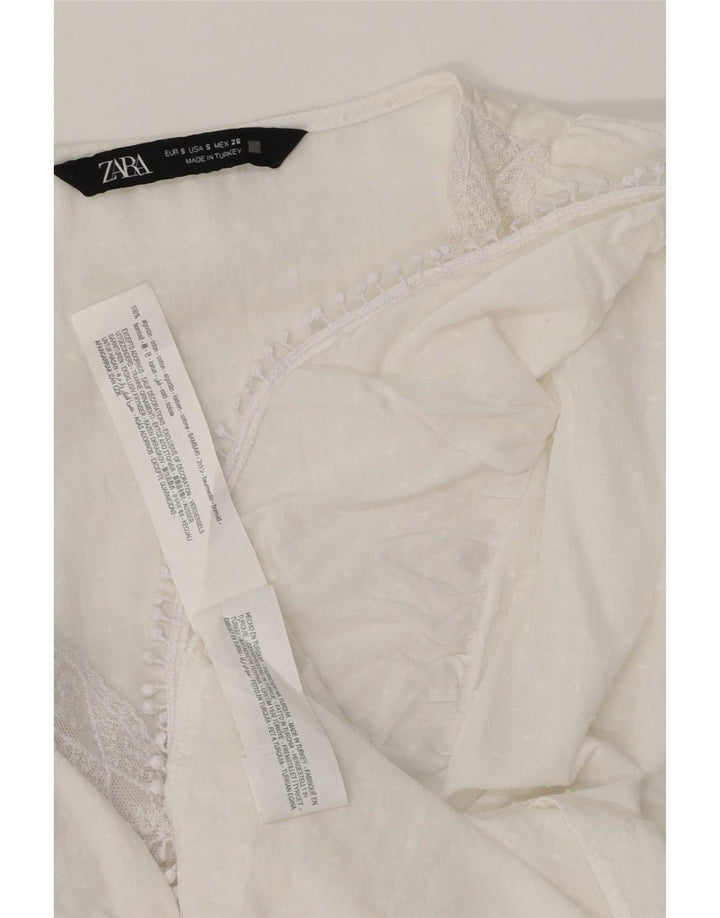 Top Zara da donna a maniche lunghe con volant sul davanti UK 10 piccolo cotone bianco