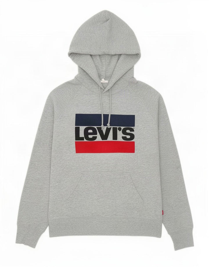 Levi's Mens Graphic Hoodie Jumper Small Grey Cotton