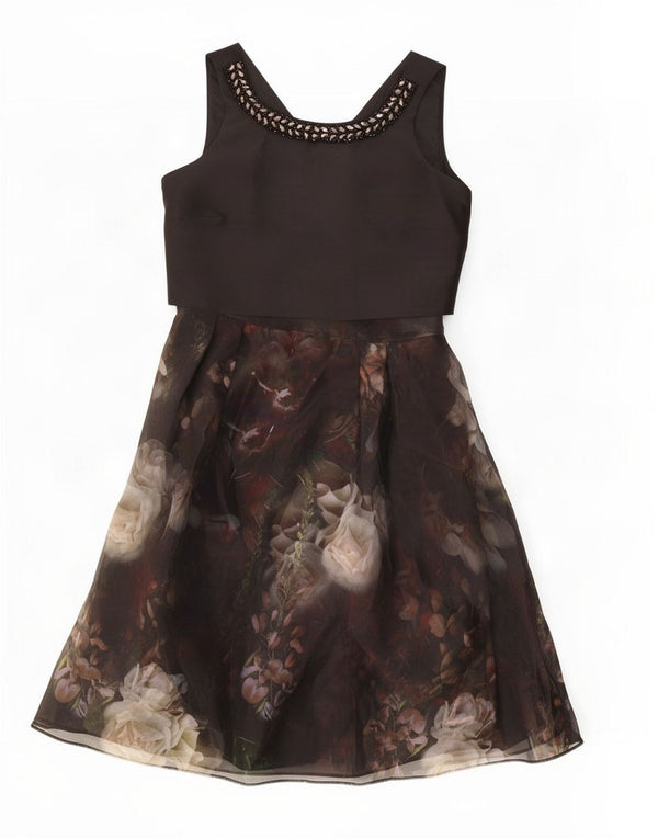 Coast Womens Ærmeløs A-Line Kjole UK 12 Medium Black Floral Polyester