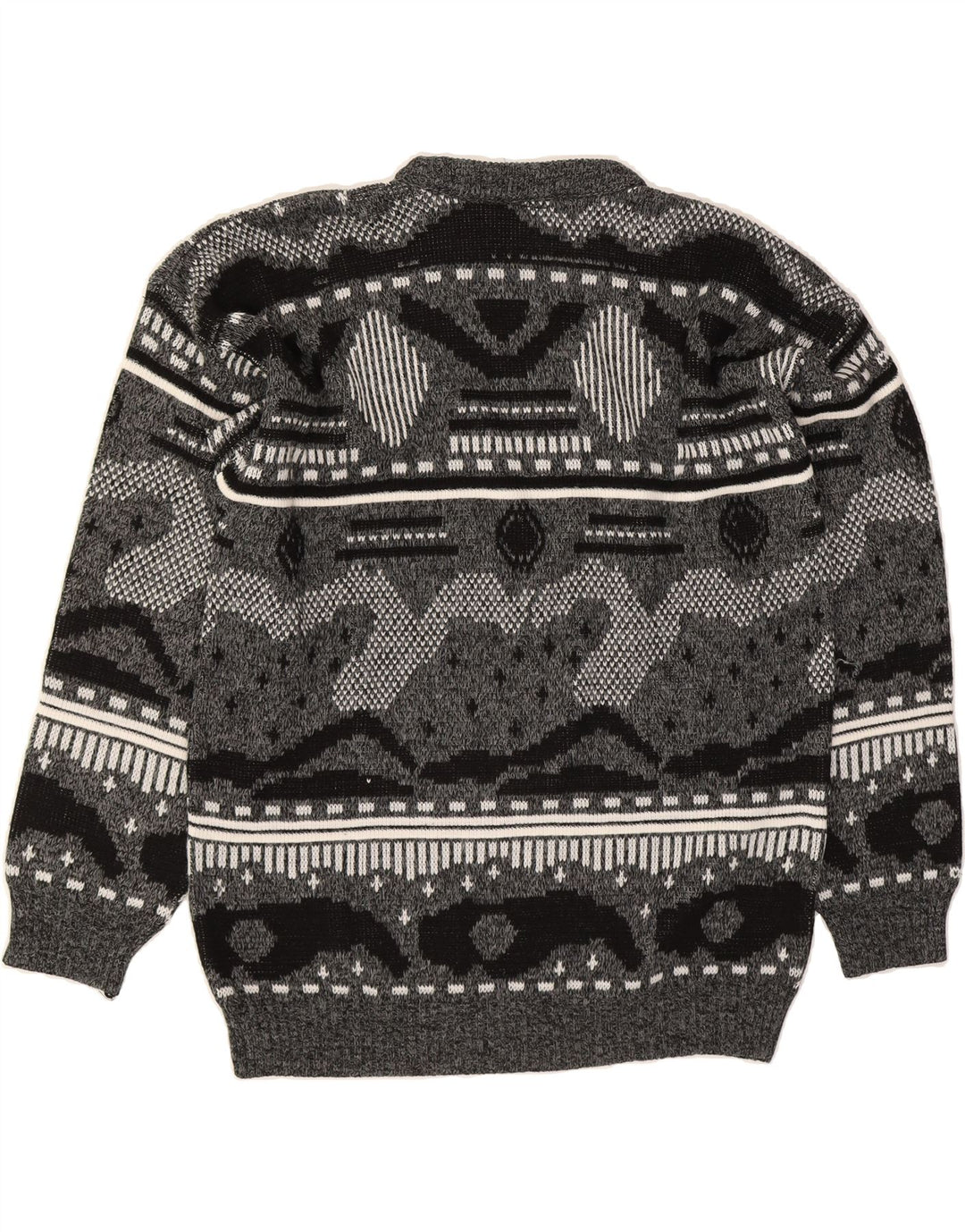 VINTAGE Mens Crew Neck Jumper Sweater Large Grey Fair Isle Vintage Vintage and Second-Hand Vintage from Messina Hembry 