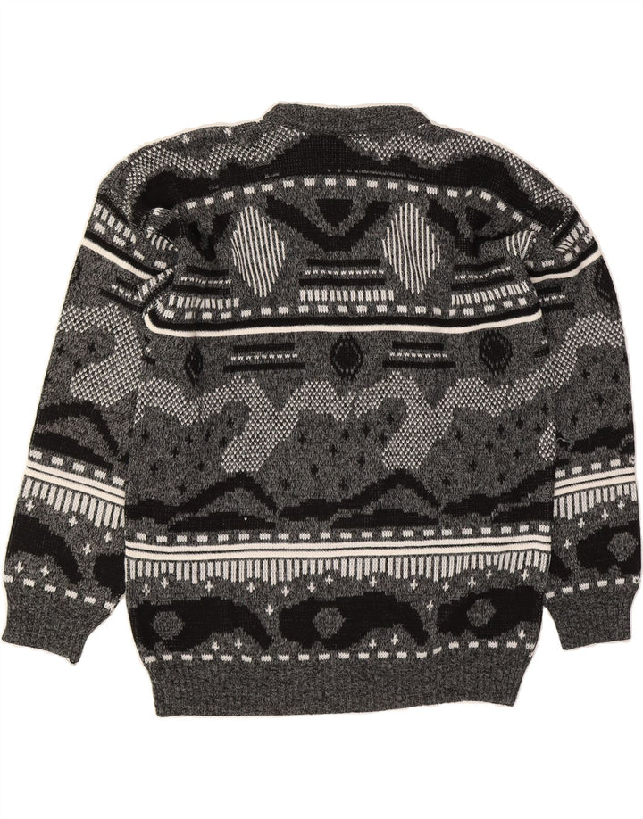 VINTAGE Mens Crew Neck Jumper Sweater Large Grey Fair Isle Vintage Vintage and Second-Hand Vintage from Messina Hembry 