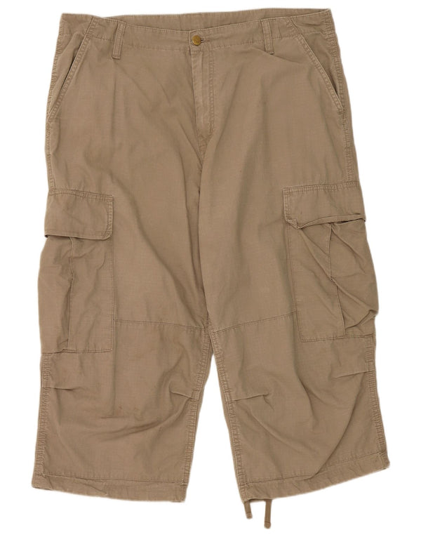 Carhartt Mens Cargo Capri nadrág W36 L20 bézs pamut