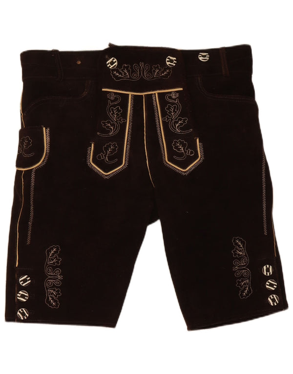 Landhaus Mens Trachten Graphic Suede Shorts Medium W36 barna bőr