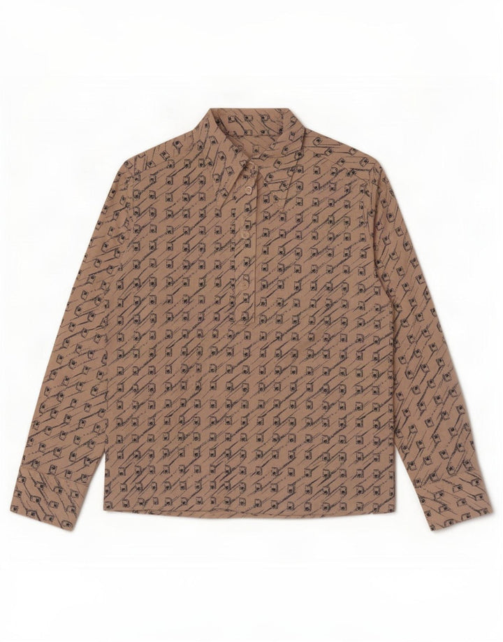Vintage Damen Pullover Shirt UK 12 Medium Beige Geometrisch