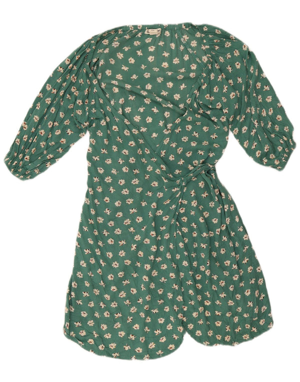 Billabong Womens 3/4 Sleeve Wrap Dress UK 12 Medium Green Floral