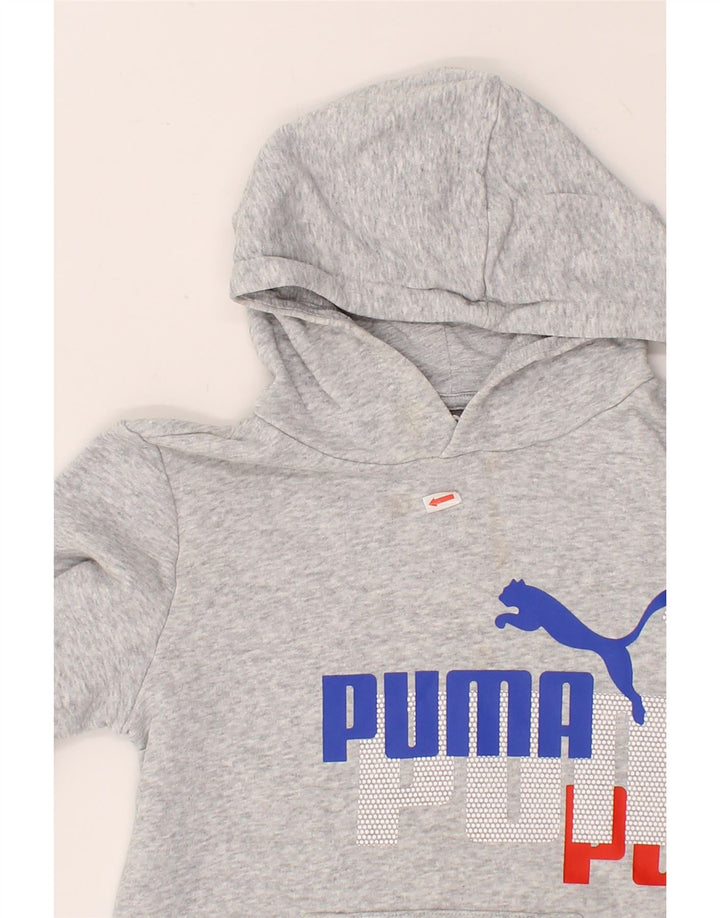 PUMA Boys Graphic Hoodie Jumper 9-10 Years Grey Cotton Vintage Puma and Second-Hand Puma from Messina Hembry 