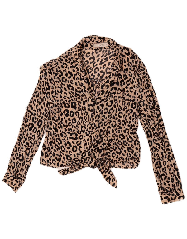 Bluză de cămașă cu cravată în față pentru femei Oasis UK 12 Medium Beige Animal Print