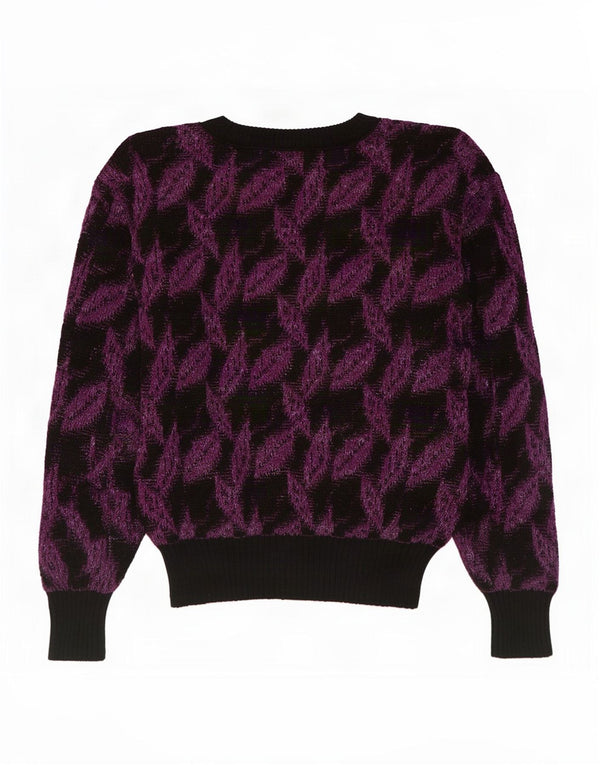 Vintage Womens Boat Neck Jumper Sweater UK 14 Medium Purple Floral