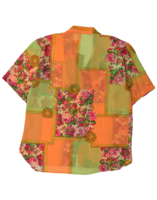 Vintage Womens Short Sleeve See Through Shirt UK 18 XL Multicoloured Floral