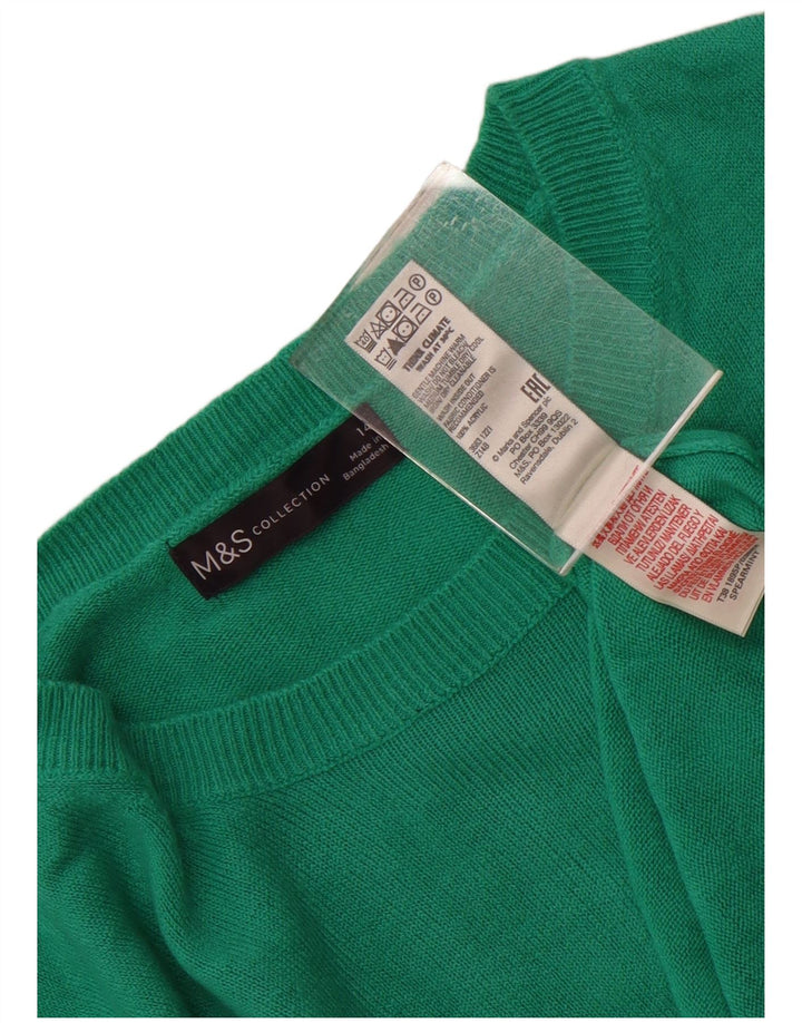 Marks & Spencer Womens Crop Crew Neck Jumper Sweater UK 14 Medium Green
