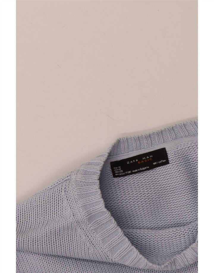 Zara Mens Crew Neck Jumper Sweater Medium Blue Cotton
