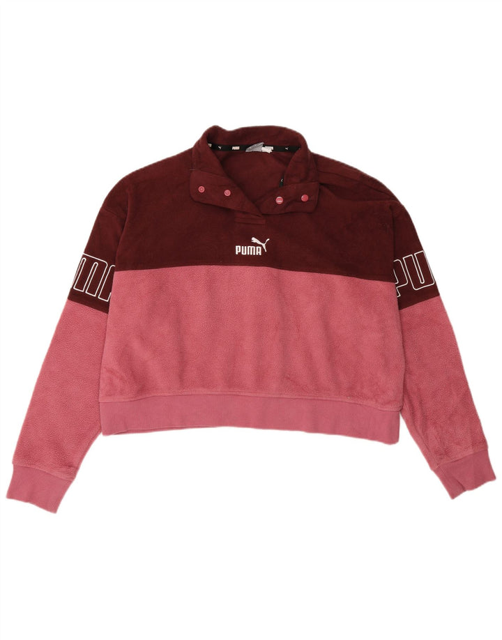Puma Womens Oversized Graphic Fleece Jumper UK 14 Medium Burgundy
