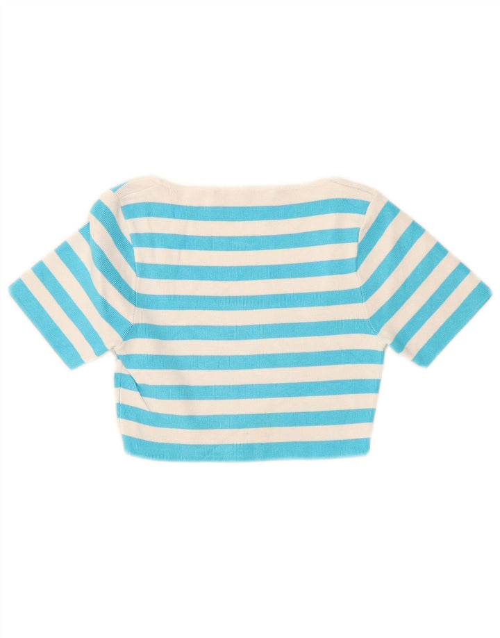 Zara Womens Crop Top UK 8 Small Blue Striped Viscose