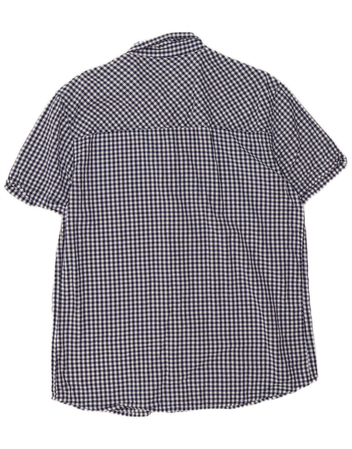 Mountain Warehouse Mens Short Sleeve Shirt Large Navy Blue Gingham Cotton
