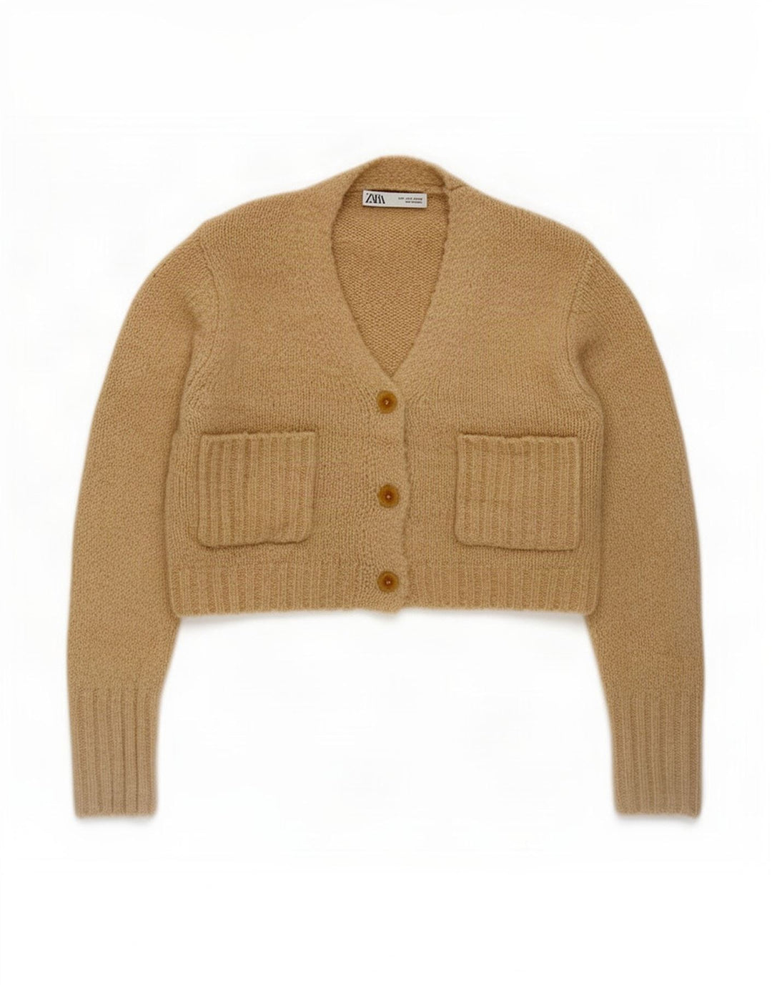 Maglione cardigan corto da donna Zara UK 10 piccolo poliestere beige