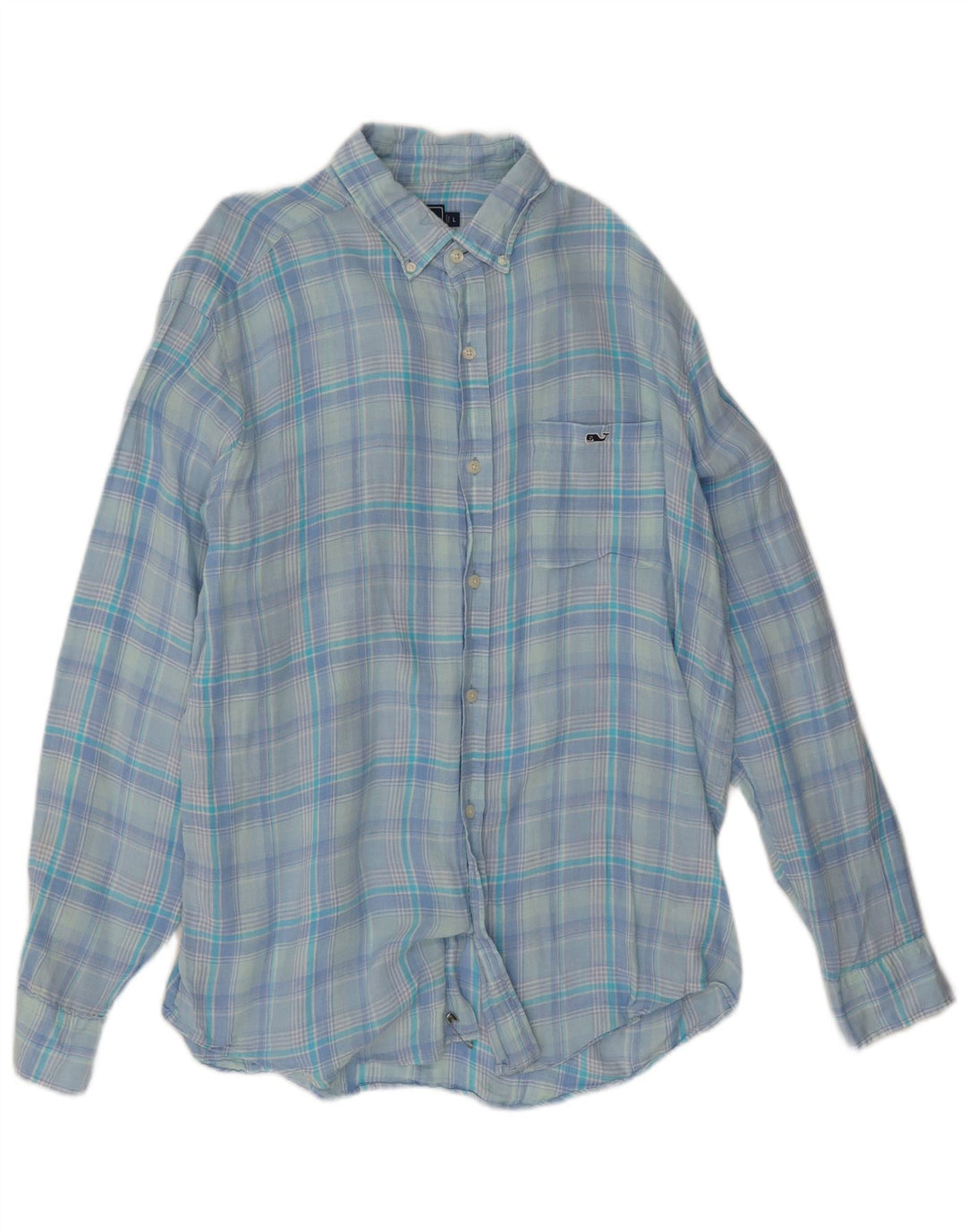 Vineyard Vines Mens Classic Fit Shirt Large Blue Check Linen