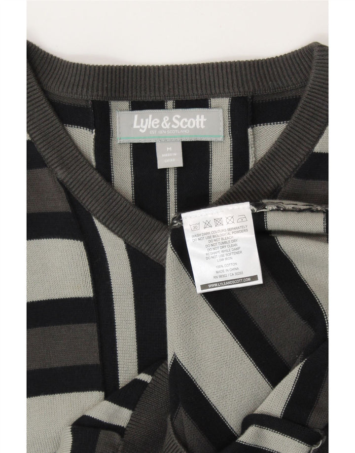 LYLE & SCOTT Herre V-hals sweater mellem grå stribet bomuld