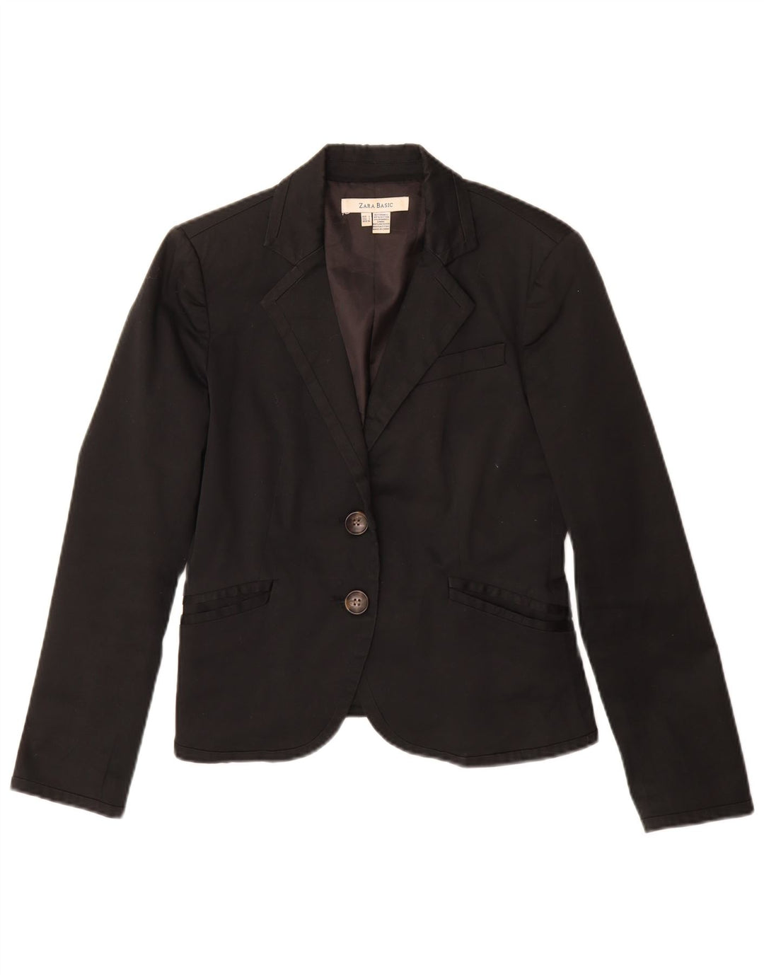 Zara Chaqueta Blazer De 2 Botones para Mujer UK 44 Grande Algodón Negro