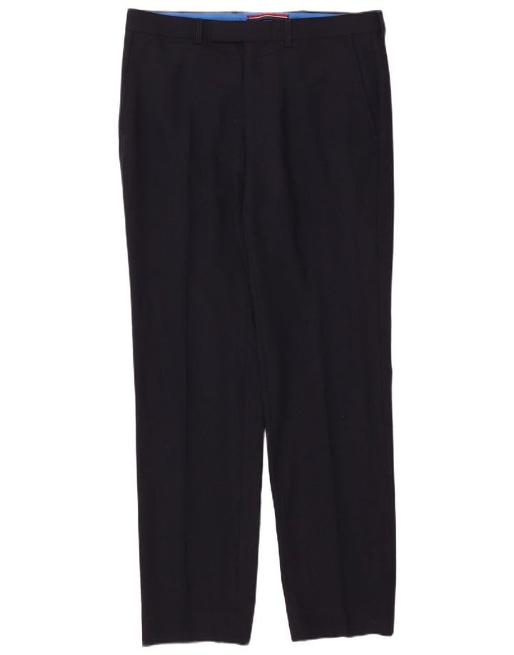 Marks & Spencer Mens Tailored Straight Suit Trousers W34 L33 Navy Blue Wool