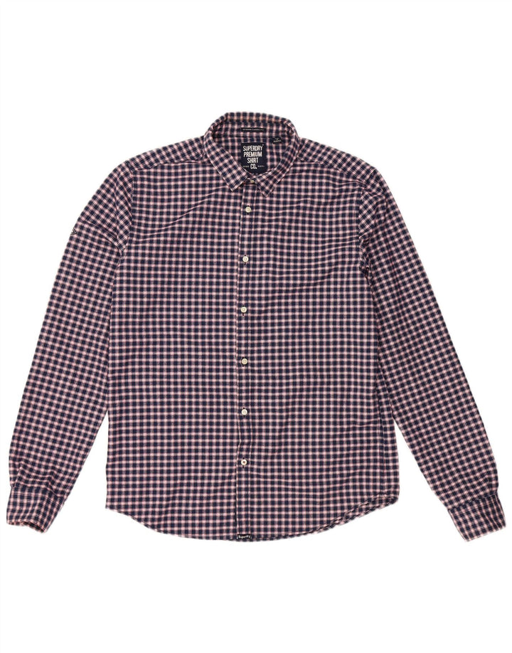 Superdry Mens Classic Fit Flannel Shirt Large Navy Blue Check Polyester