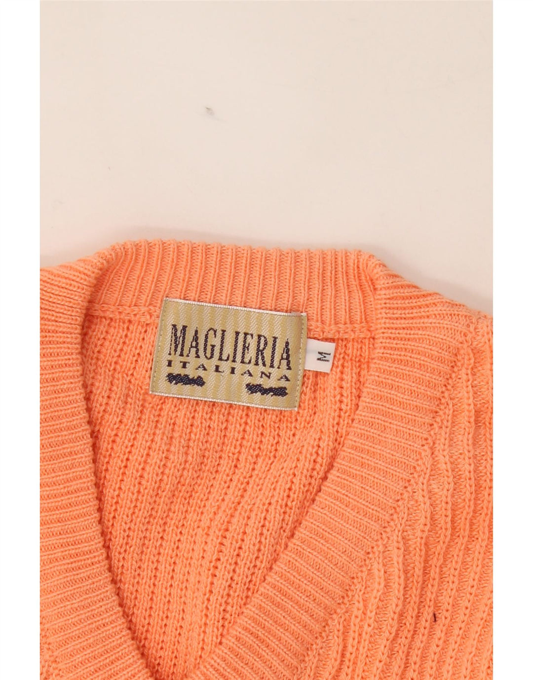 MAGLIERIA Mens V-Neck Jumper Sweater Medium Orange Vintage Maglieria and Second-Hand Maglieria from Messina Hembry 