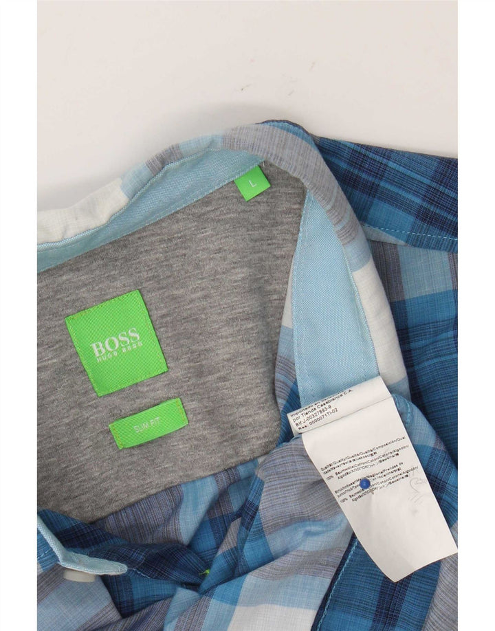 Hugo Boss Mens Slim Fit Shirt Large Blue Check Cotton