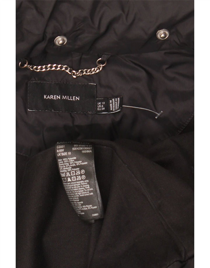 Karen Millen Herre polstret frakke UK 10 Lille sort polyamid