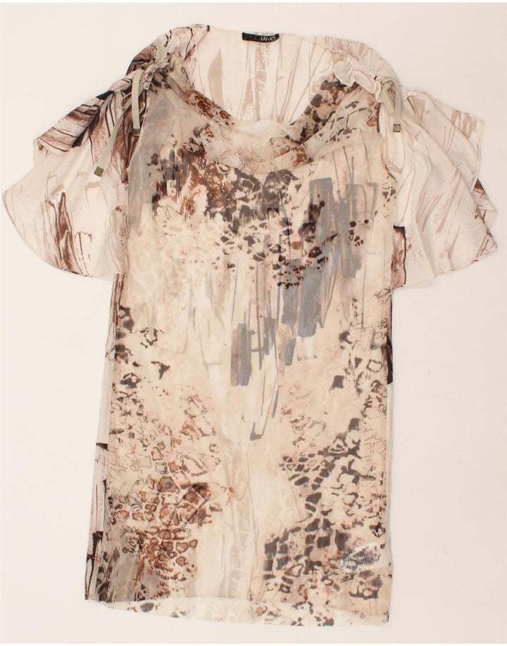 LIU JO Womens Abstract Pattern See Through Shift Dress UK 12 Medium Beige Vintage Liu Jo and Second-Hand Liu Jo from Messina Hembry 
