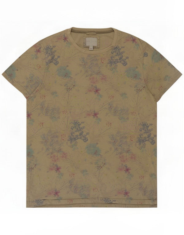 Ted Baker Mens Graphic T-Shirt Top Size 4 Large Khaki Floral Cotton