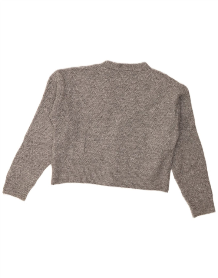 Zara Womens Crop Cardigan Sweater UK 14 Acrylique Gris Moyen