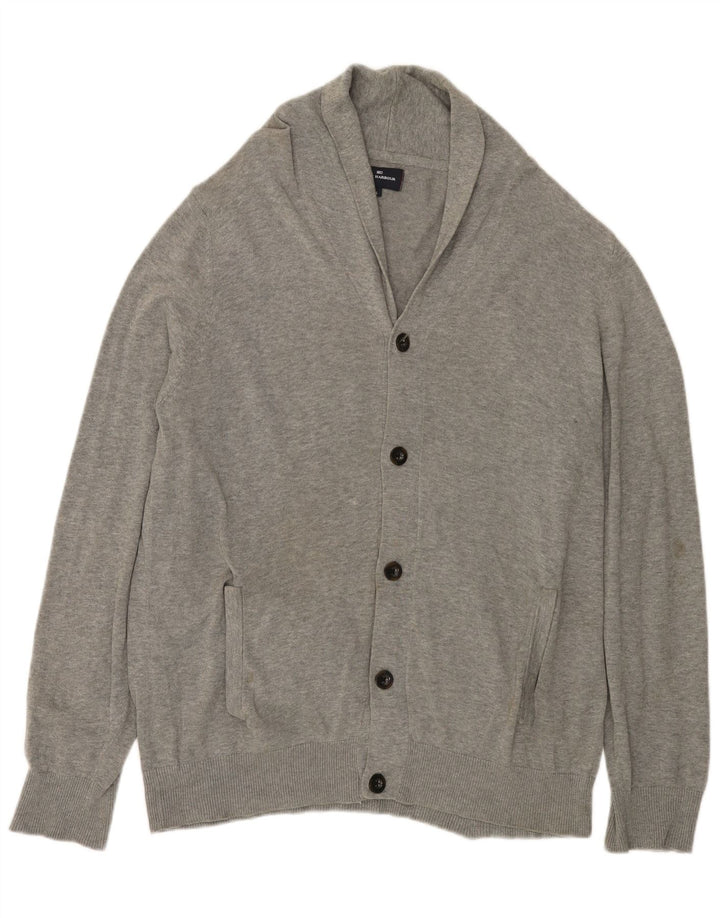 MARKS & SPENCER Mens Blue Harbour Cardigan Sweater Large Grey Cotton