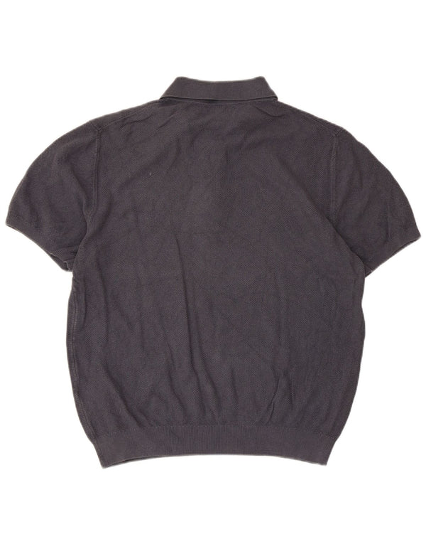 Reiss Mens Short Sleeve Polo Neck Jumper Sweater Large Grey Modal