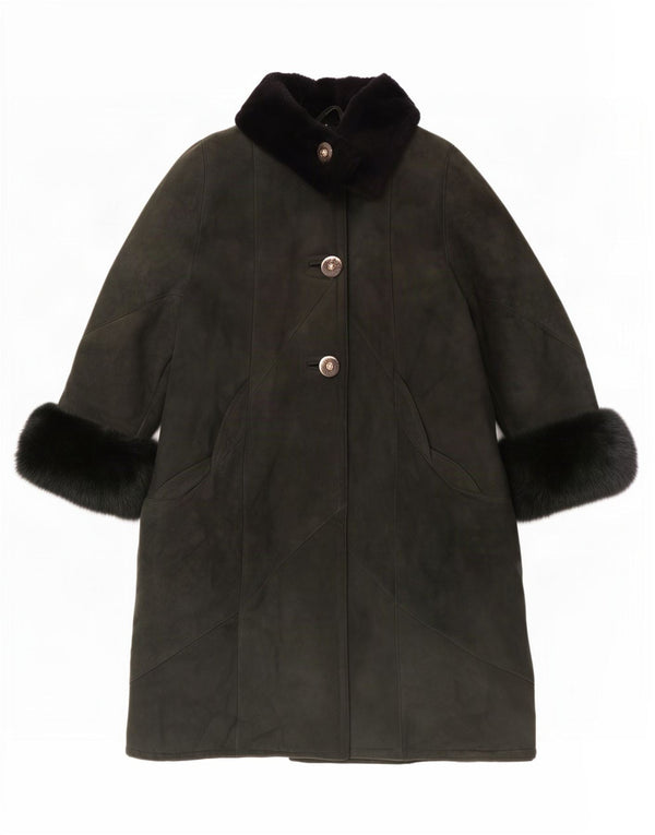 Mazzi Womens Relaxed Fit Shearling Coat IT 44 Medium Green Colourblock