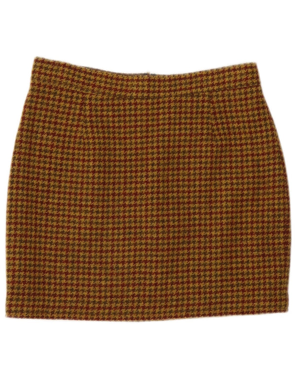 Mini saia feminina vintage IT 46 grande W30 marrom houndstooth lã