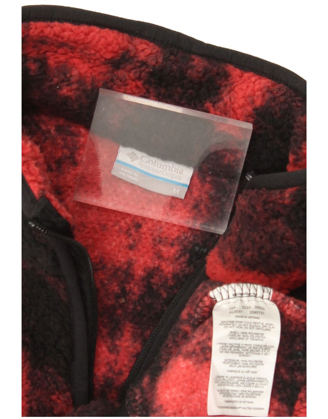 COLUMBIA Womens Zip Neck Fleece Jumper UK 14 Medium Red Check Polyester