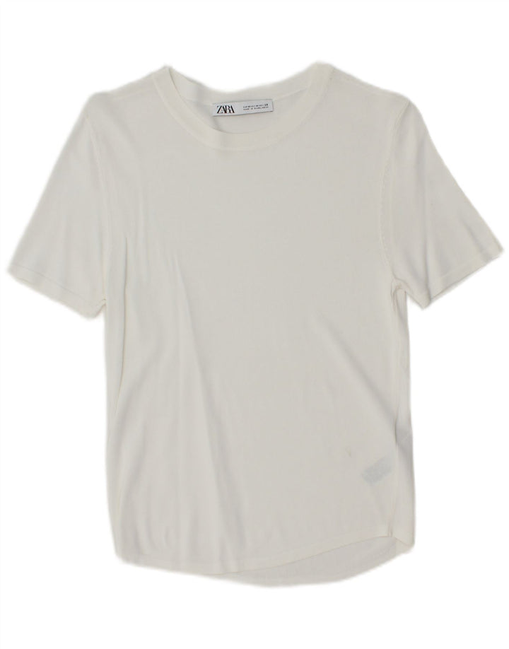 ZARA Womens T-Shirt Top UK 12 Medium White Viscose