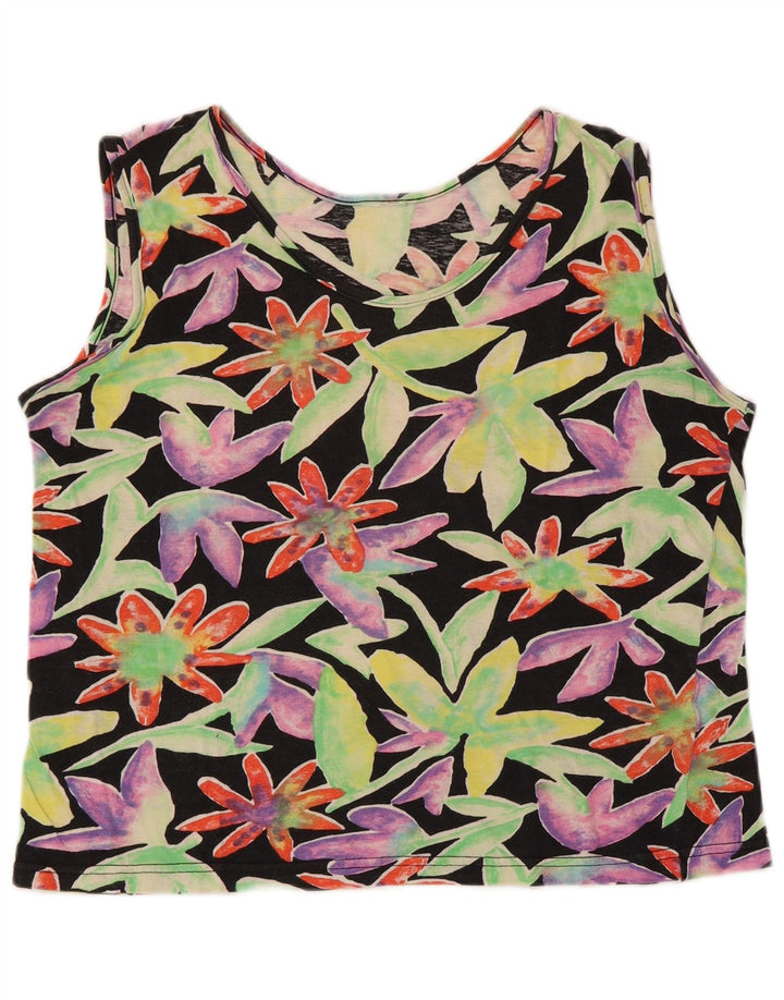 VINTAGE Womens Crop Vest Top UK 12 Medium Black Floral