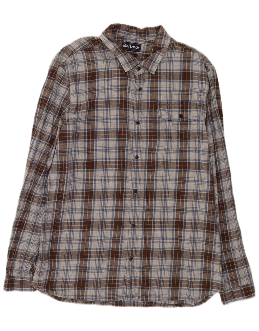 Barbour Mens Tailored Fit Flannel Shirt XL Grey Check Cotton