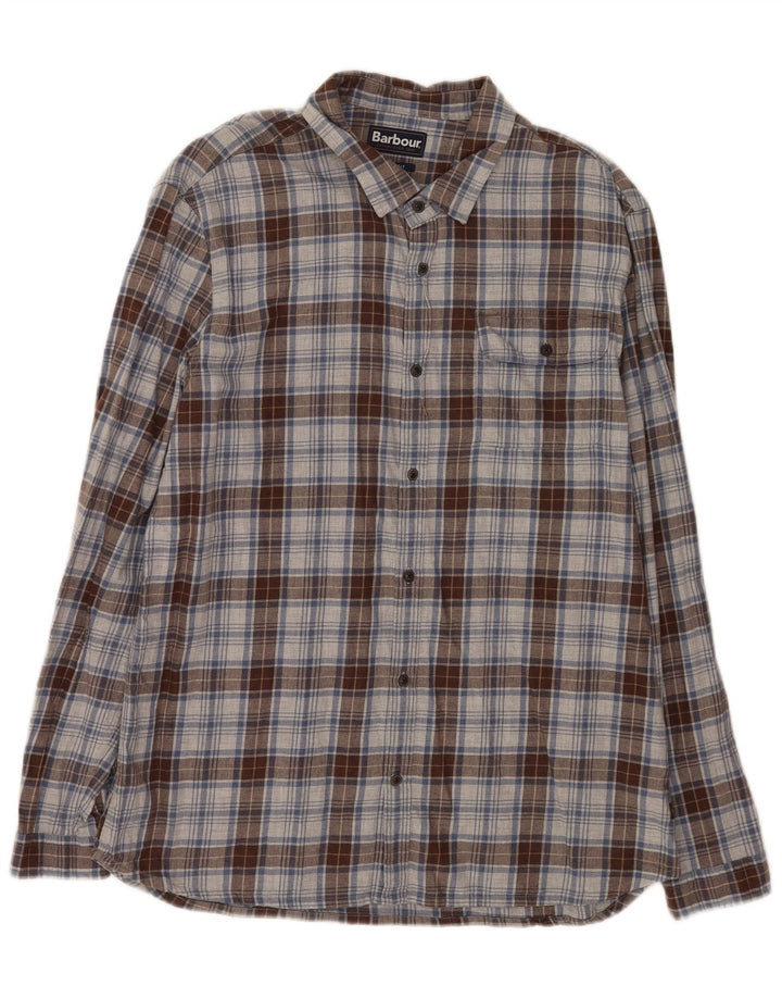 Barbour Mens Tailored Fit Flannel Shirt XL Grey Check Cotton