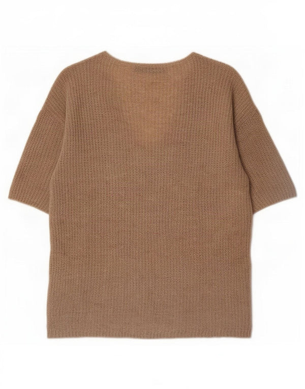 Zara Pull surdimensionné à col en V pour femme UK 10 Petit Beige Moucheté