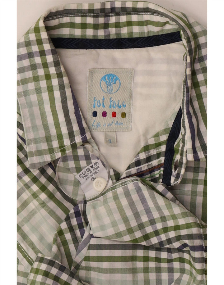 Fat Face Mens Short Sleeve Shirt Small Green Gingham Cotton
