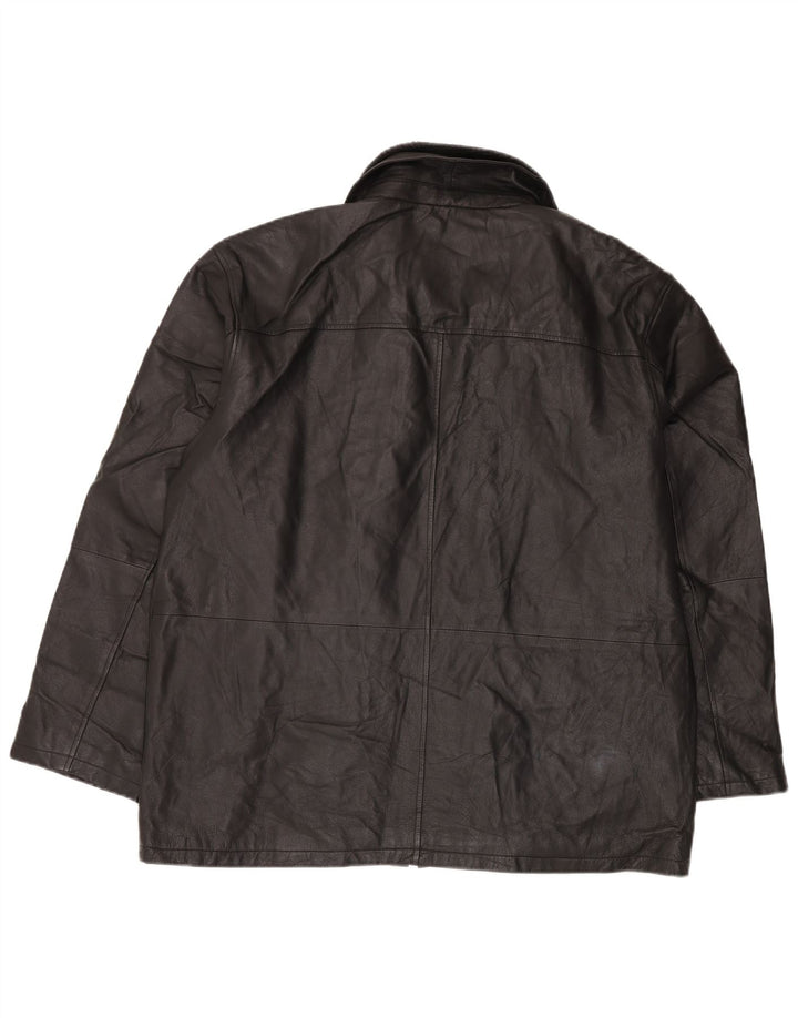 HENRY MORELL Mens Leather Jacket UK 42 XL Black Leather