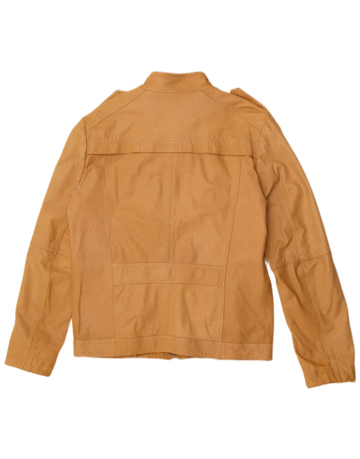 Dekker Mens Military Leather Jacket UK 38 Medium Beige